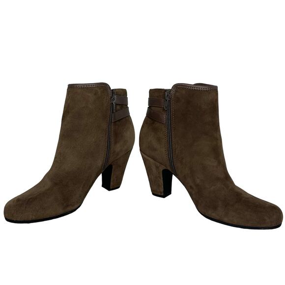 Sofft Brown Leather Ankle Boots Suede Womens 8.5 Boho Chic Fall Heeled Booties - Picture 3 of 9
